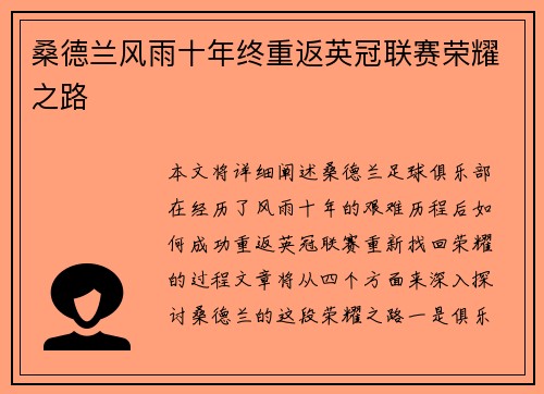 桑德兰风雨十年终重返英冠联赛荣耀之路